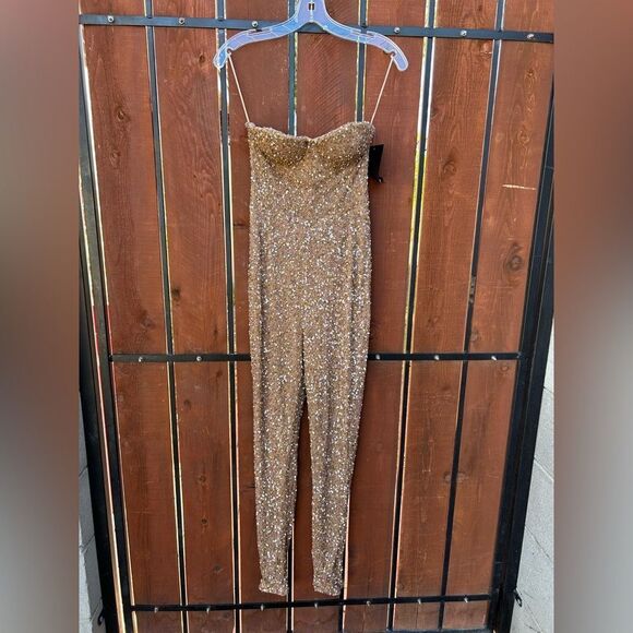 NWT Retrofête Elodie Sequin Embellished Jumpsuit in Tannin Size XS - Picture 2 of 12